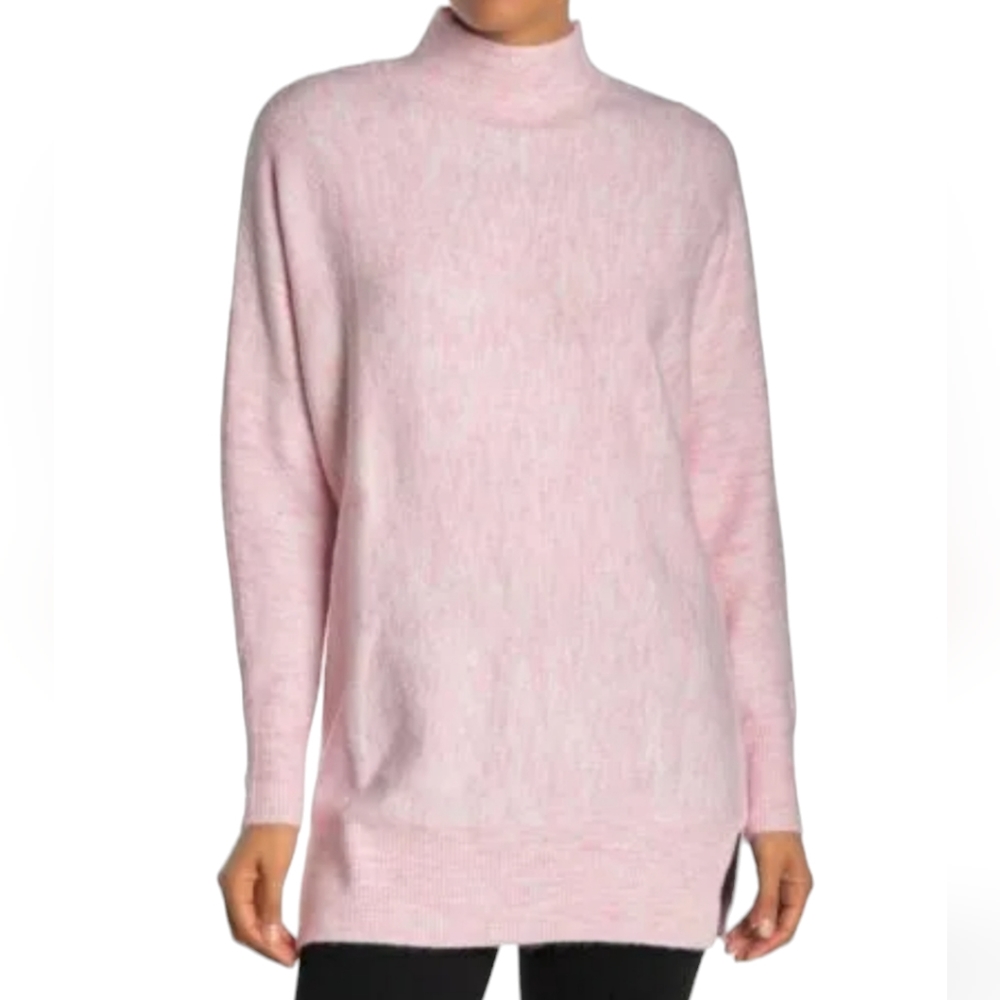 Magaschoni Women's Long Sleeve Mock Neck Dolman Sweater Heather Pink Small